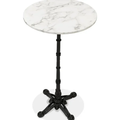 ALTEREGO Table haute ronde 'DOMY ROUND' style rustique en pierre blanche effet marbre