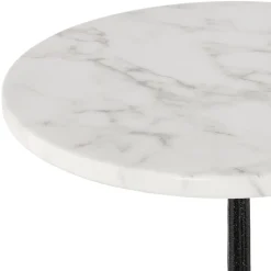 ALTEREGO Table haute ronde 'DOMY ROUND' style rustique en pierre blanche effet marbre