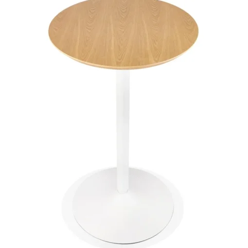 ALTEREGO Table haute ronde 'TAMAGO' en bois finition naturelle et métal blanc Hot