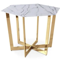 3S. x Home Table hexagonale 120cm Zadig Verre Effet marbre blanc et pied Métal Or Clearance