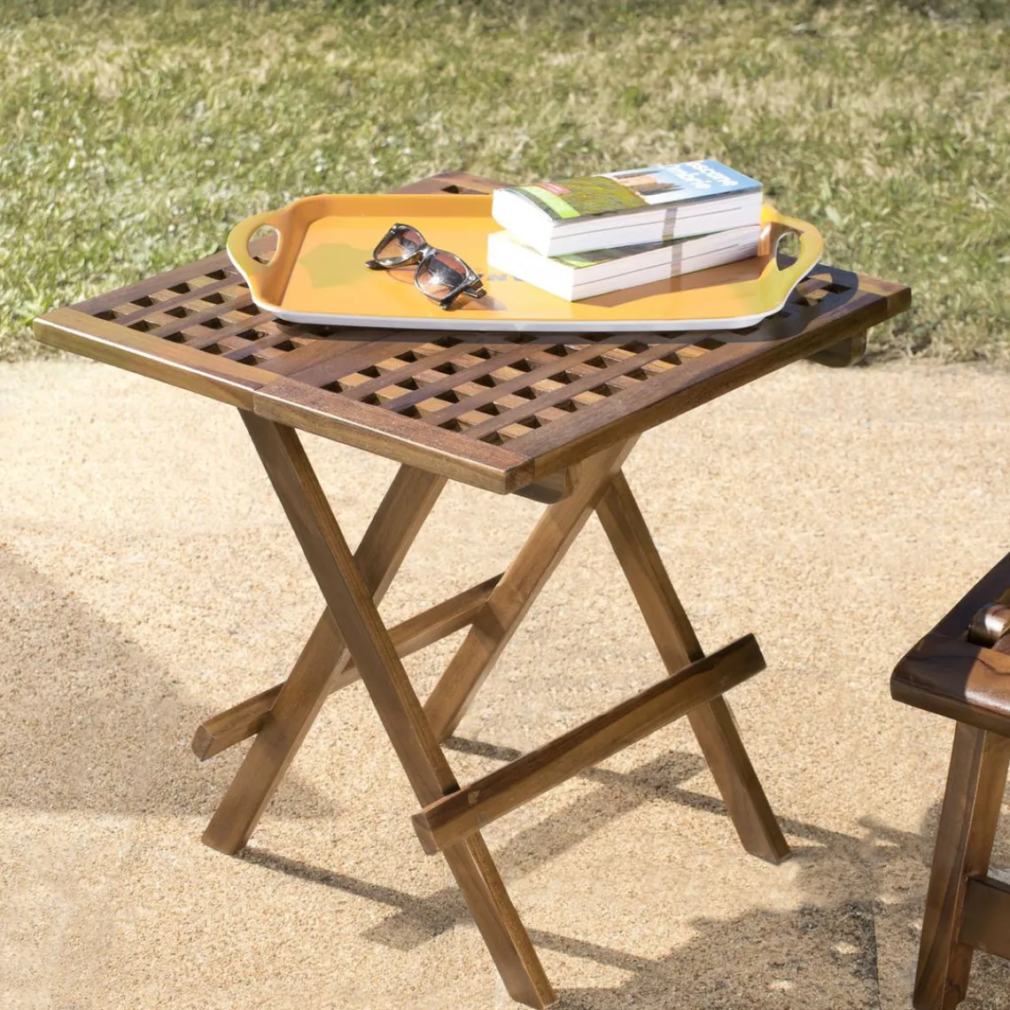 Macabane Table pique nique de jardin HANNA carrée en bois teck huilé Discount