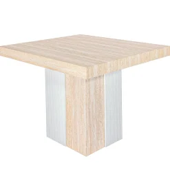 3S. x Home Table rectangulaire extensible Virzon Effet Travertin Beige et rainurage Blanc