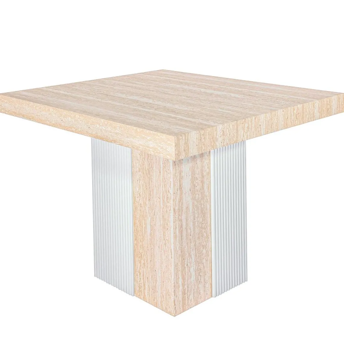 3S. x Home Table rectangulaire extensible Virzon Effet Travertin Beige et rainurage Blanc