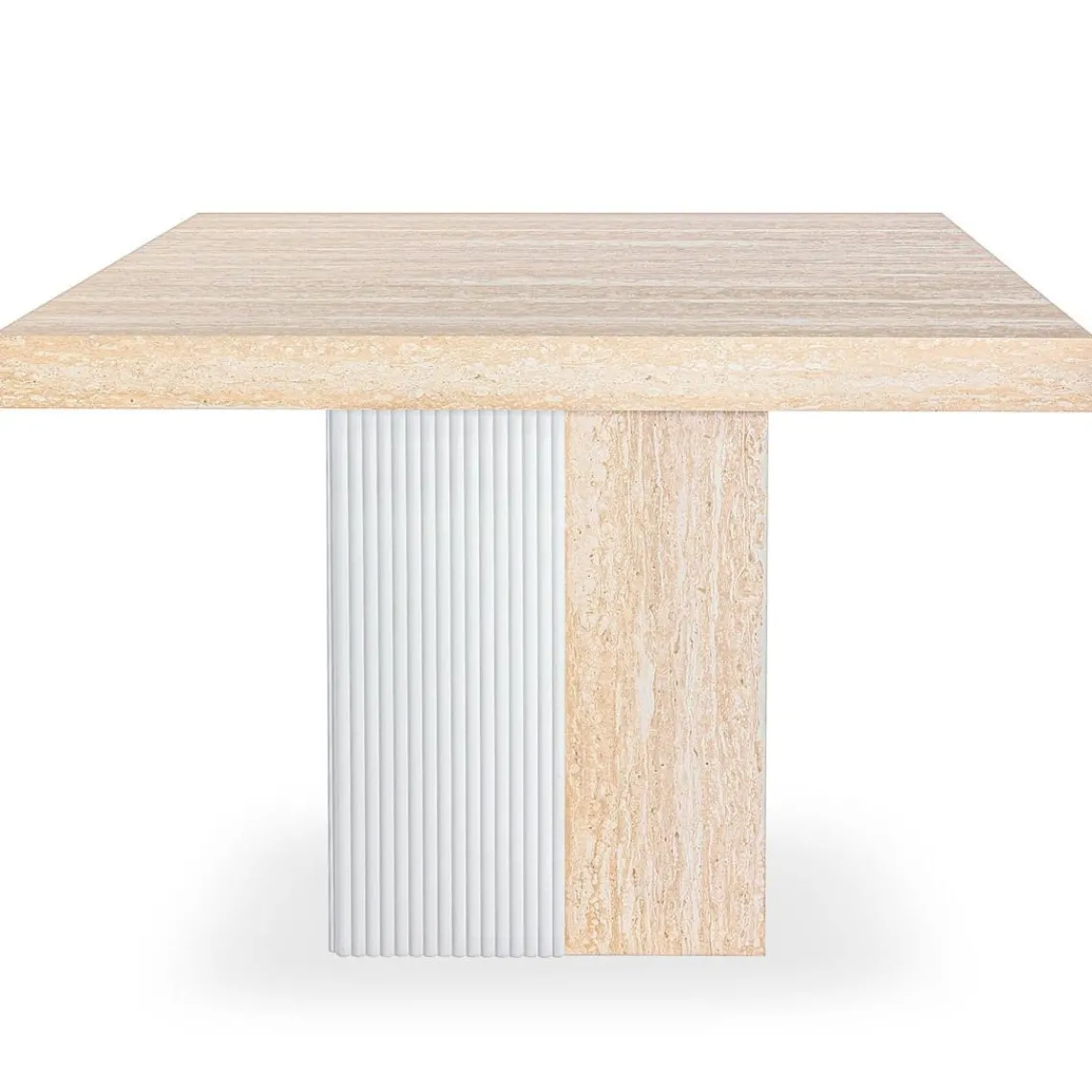 3S. x Home Table rectangulaire extensible Virzon Effet Travertin Beige et rainurage Blanc