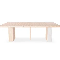 3S. x Home Table rectangulaire extensible Virzon Effet Travertin Beige et rainurage Blanc