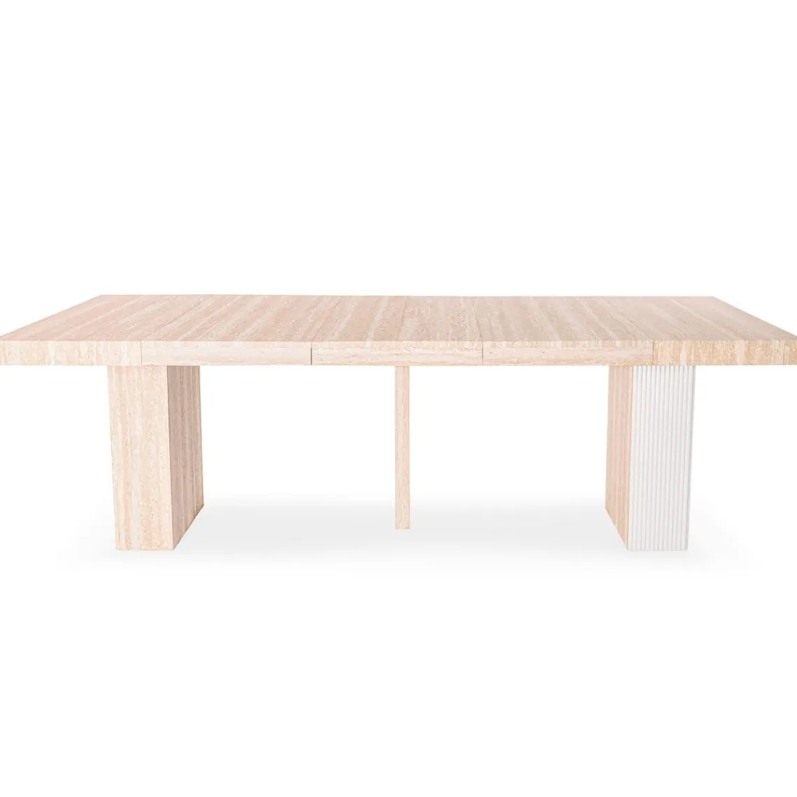 3S. x Home Table rectangulaire extensible Virzon Effet Travertin Beige et rainurage Blanc