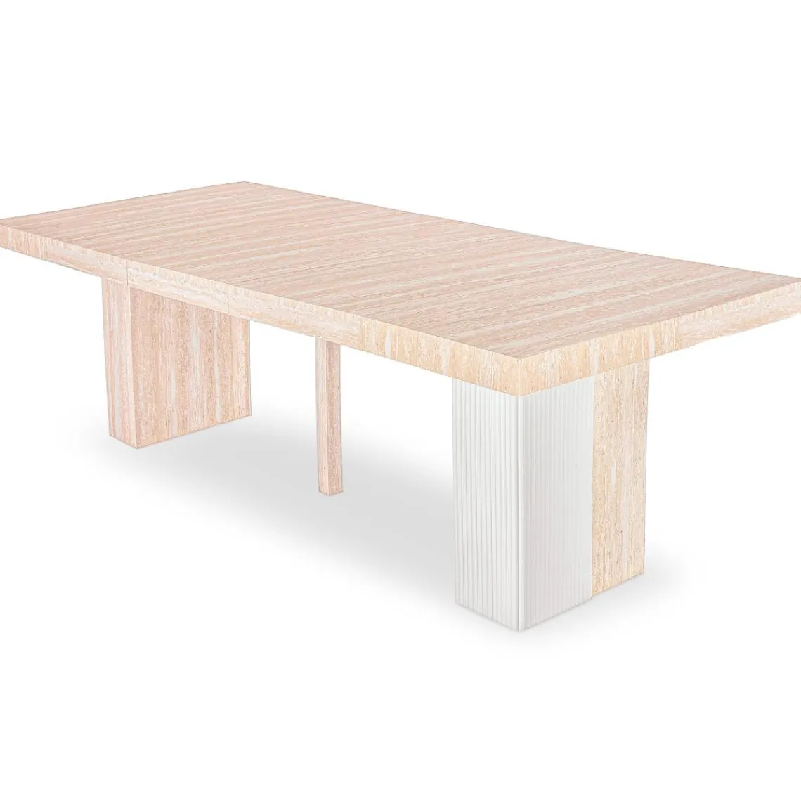 3S. x Home Table rectangulaire extensible Virzon Effet Travertin Beige et rainurage Blanc