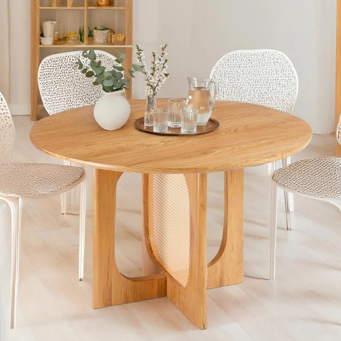 3S. x Home Table ronde avec cannage Bohemia Chêne clair et Rotin Clearance