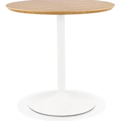 ALTEREGO Table ronde design 'HUSH' en bois finition naturelle et métal blanc Clearance