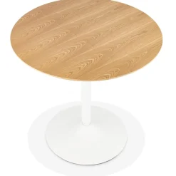 ALTEREGO Table ronde design 'HUSH' en bois finition naturelle et métal blanc Clearance