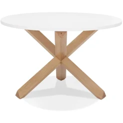 ALTEREGO Table ronde design 'MARVEL' blanche et chêne massif New