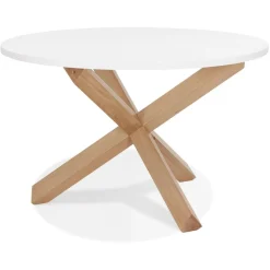 ALTEREGO Table ronde design 'MARVEL' blanche et chêne massif New
