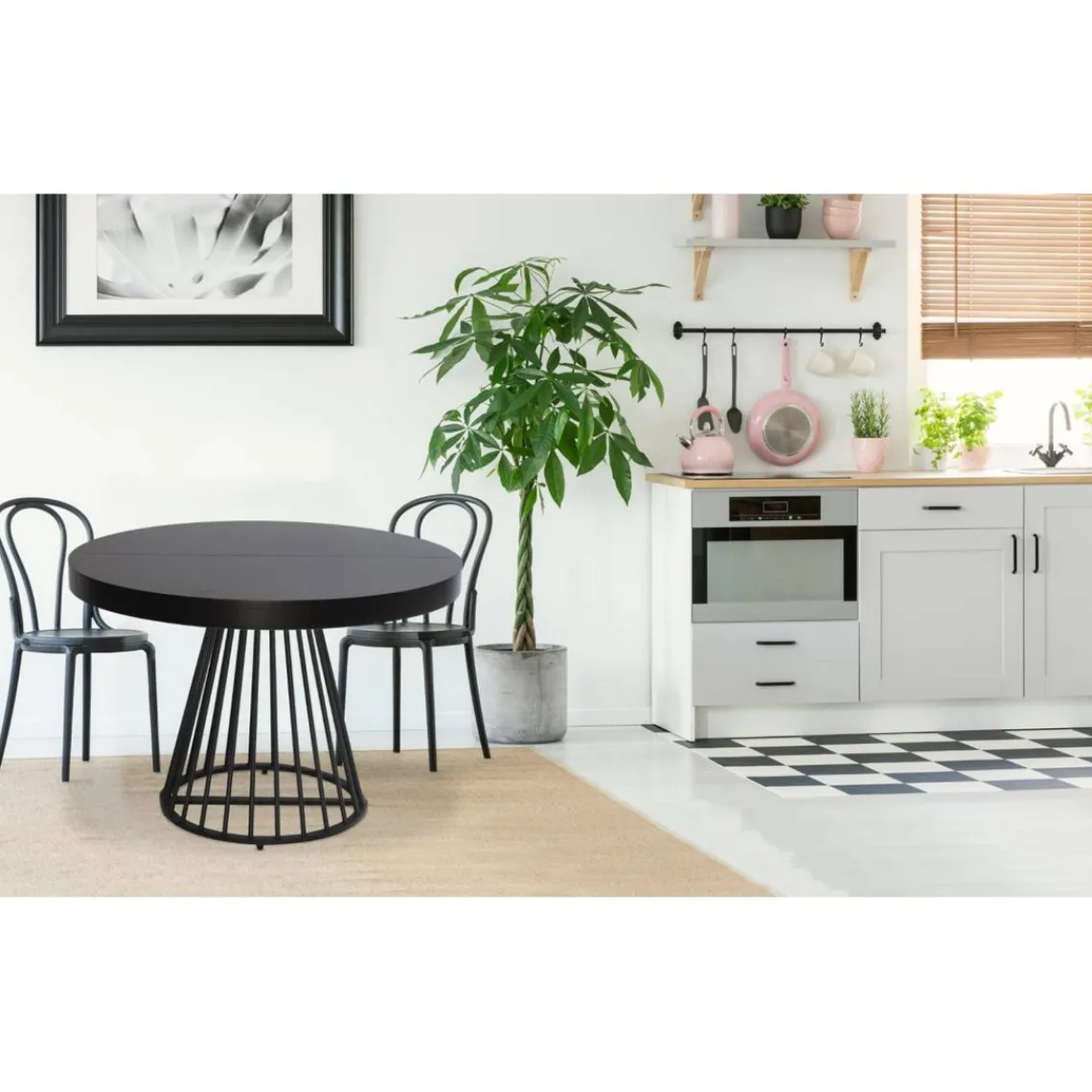 3S. x Home Table ronde extensible Grivery Noir pieds Noir