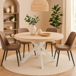 3S. x Home Table ronde extensible Myriade Effet travertin Beige et Blanc New