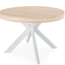 3S. x Home Table ronde extensible Myriade Effet travertin Beige et Blanc New