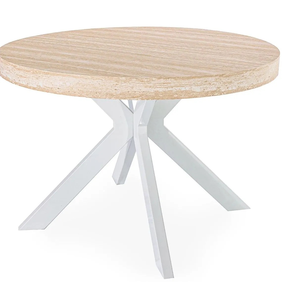 3S. x Home Table ronde extensible Myriade Effet travertin Beige et Blanc New