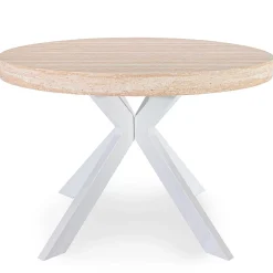3S. x Home Table ronde extensible Myriade Effet travertin Beige et Blanc New