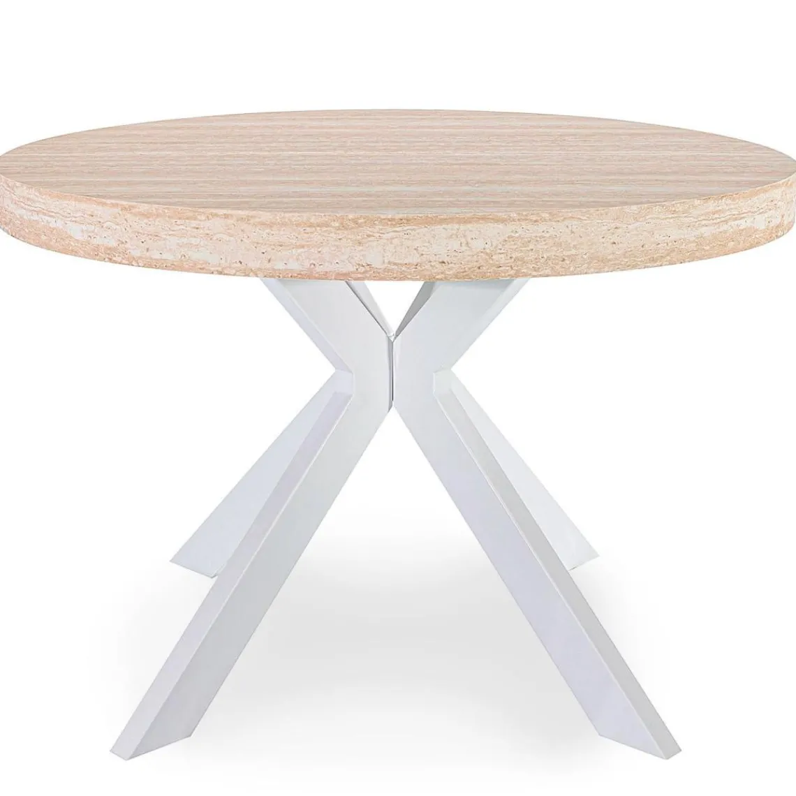 3S. x Home Table ronde extensible Myriade Effet travertin Beige et Blanc New