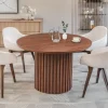 3S. x Home Table ronde extensible pied central style colonne Burkina Bois Noisette Hot