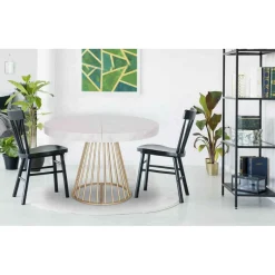 3S. x Home Table Ronde Extensible SORA Effet Marbre Pieds Or Sale