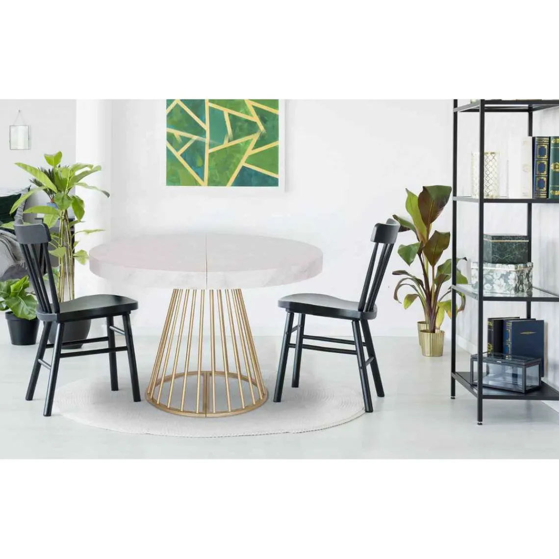 3S. x Home Table Ronde Extensible SORA Effet Marbre Pieds Or Sale