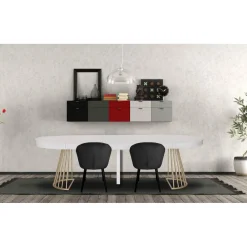 3S. x Home Table Ronde Extensible SORA Effet Marbre Pieds Or Sale