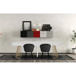 3S. x Home Table ronde extensible Soare Blanc pieds Or Best