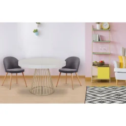 3S. x Home Table ronde extensible Soare Blanc pieds Or Best