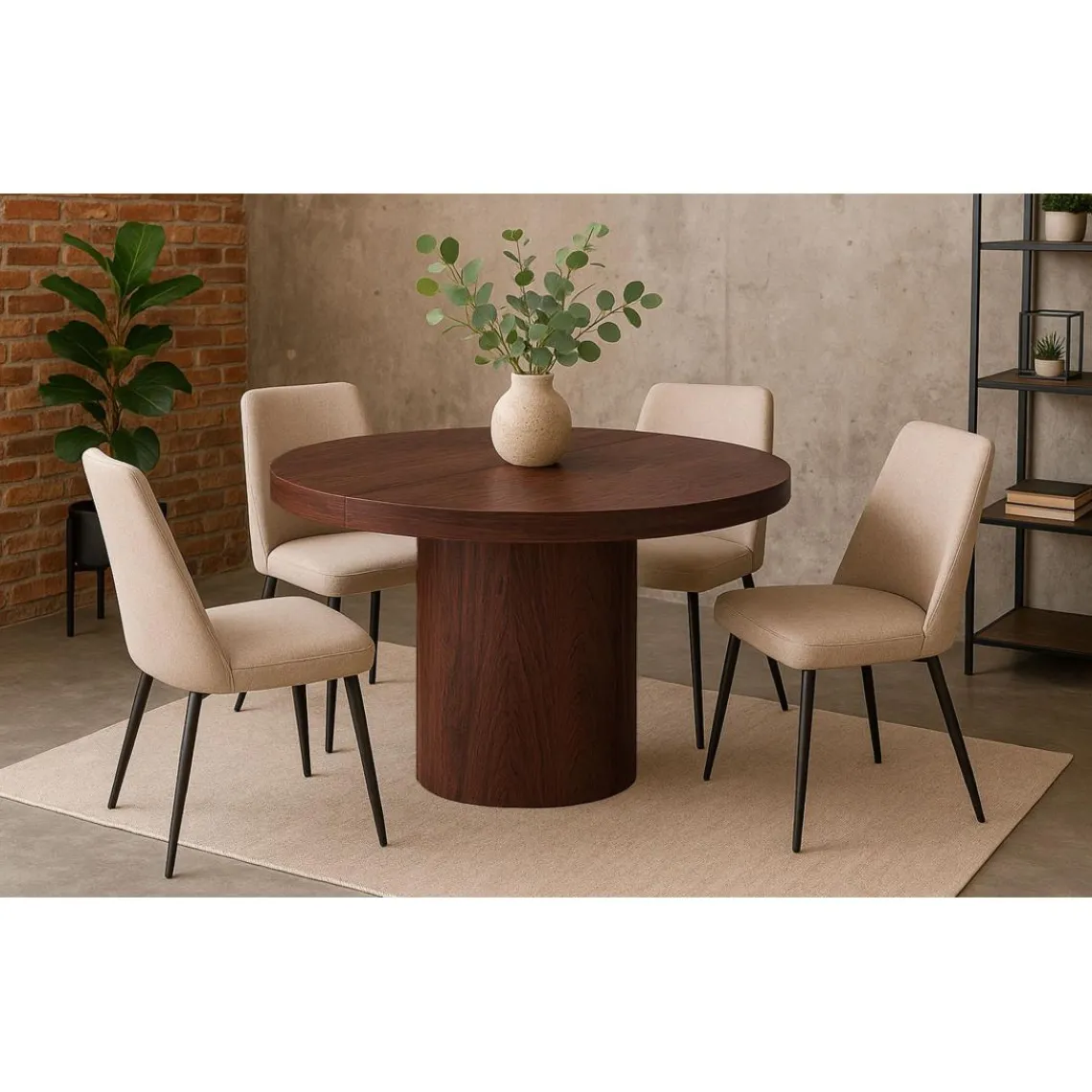 3S. x Home Table ronde extensible Suzie Bois noisette Discount