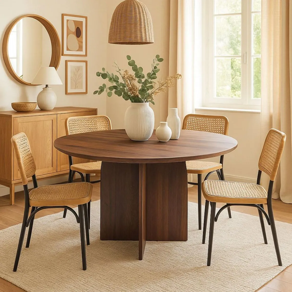 3S. x Home Table ronde élégante Calyptus Bois foncé Outlet