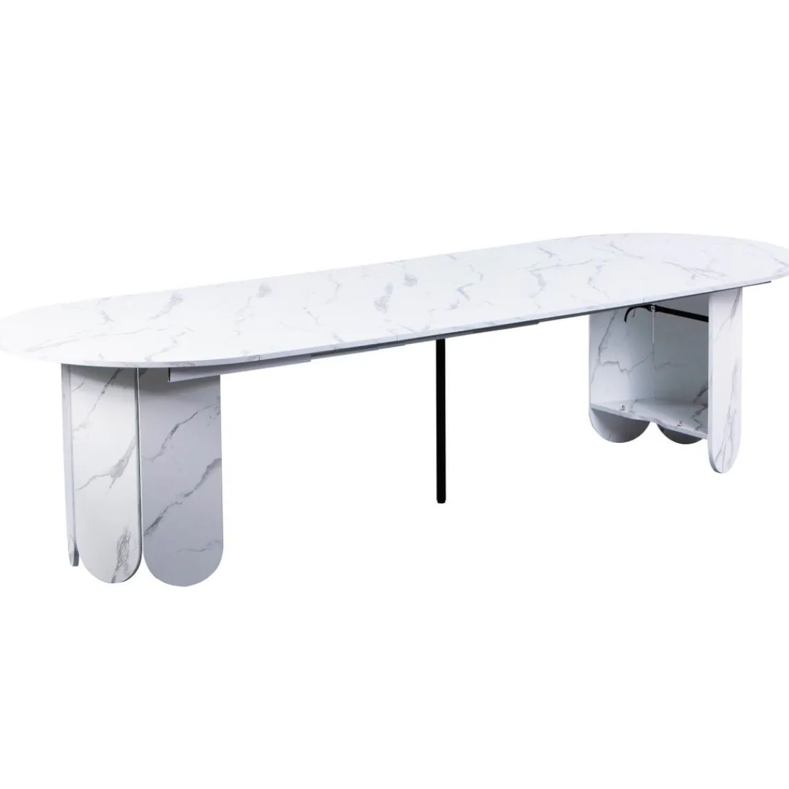 3S. x Home Table ronde style japandi extensible Tulipa rallonges intégrées Effet marbre Blanc Clearance
