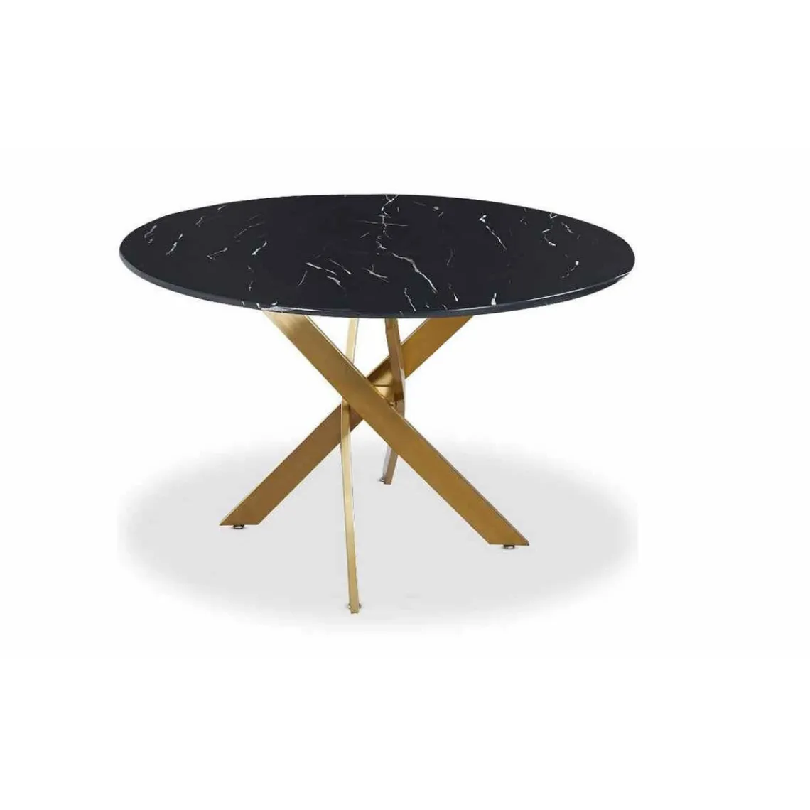 3S. x Home Table Ronde Verre Effet Marbre Noir Et Pieds Or