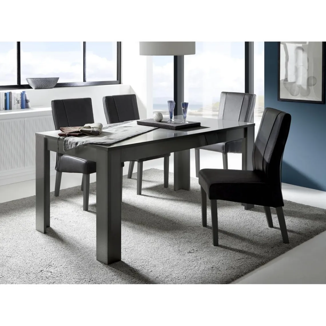 3S. x Home Table salle à manger extensible DANA laqué anthracite brillant Online