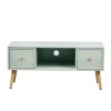 3S. x Home Table TV Scandinave en Bois - 2 Tiroirs Rangement AKITA - Verte Clearance