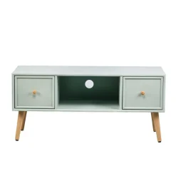 3S. x Home Table TV Scandinave en Bois - 2 Tiroirs Rangement AKITA - Verte Clearance