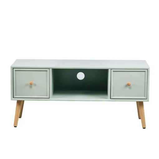 3S. x Home Table TV Scandinave en Bois - 2 Tiroirs Rangement AKITA - Verte Clearance