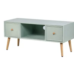 3S. x Home Table TV Scandinave en Bois - 2 Tiroirs Rangement AKITA - Verte Clearance
