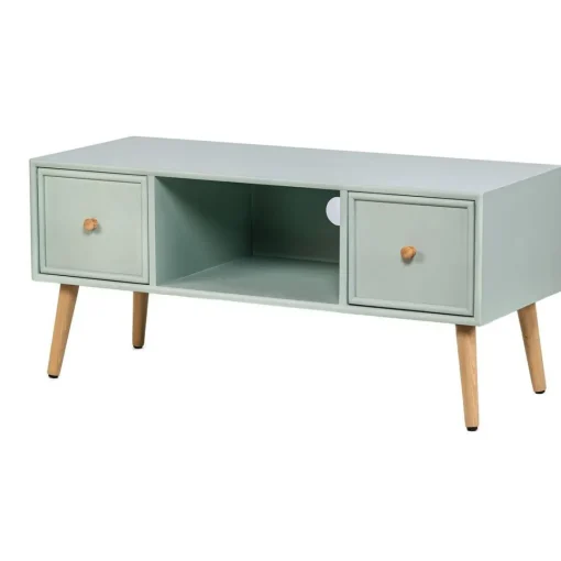 3S. x Home Table TV Scandinave en Bois - 2 Tiroirs Rangement AKITA - Verte Clearance