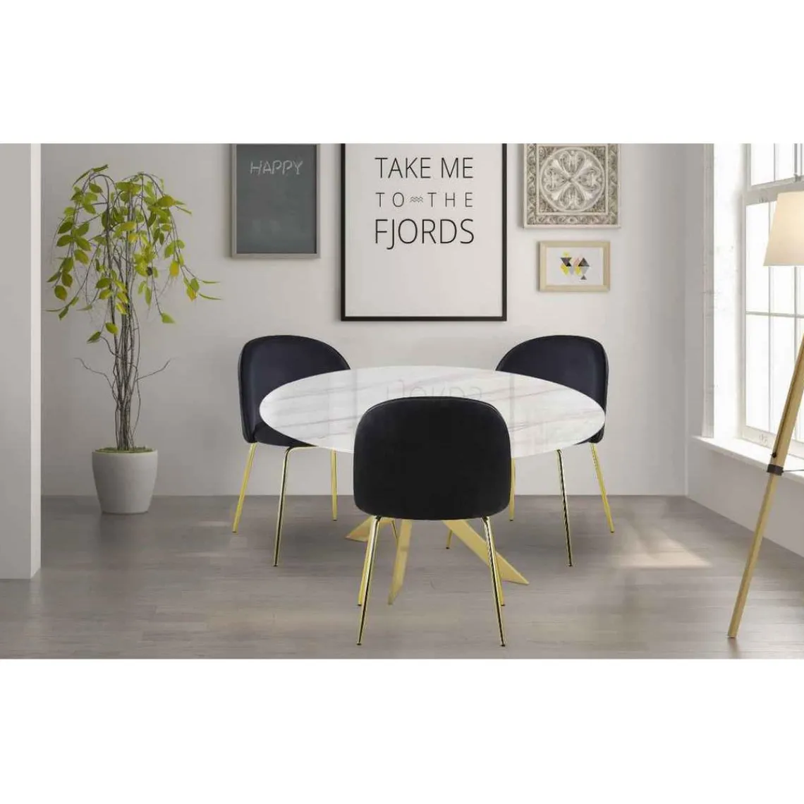 3S. x Home Table Verre Effet Marbre Blanc Et Pieds Or New