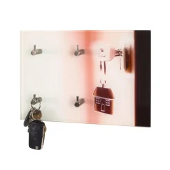 3S. x Home Tableau à clés en verre trempé avec motifs serrures imprimés et 4 crochets en optique inox Outlet