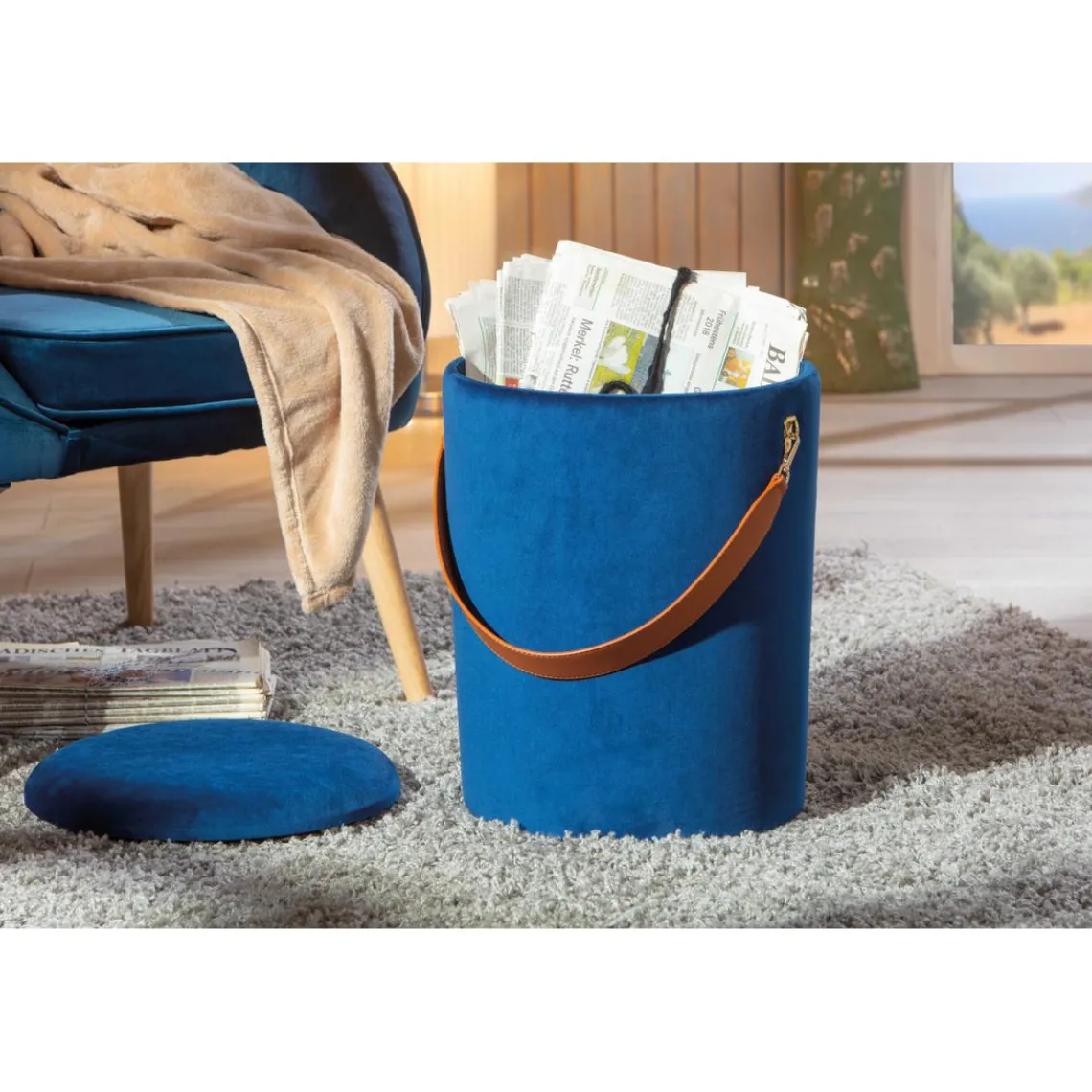 3S. x Home Tabouret Coffre Bleu TCHAI New