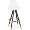 ALTEREGO Tabouret de bar 'CLARISSE' en tissu bouloché blanc et 4 pieds en bois noir Discount