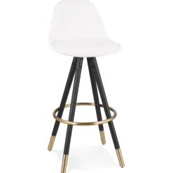 ALTEREGO Tabouret de bar 'CLARISSE' en tissu bouloché blanc et 4 pieds en bois noir Discount