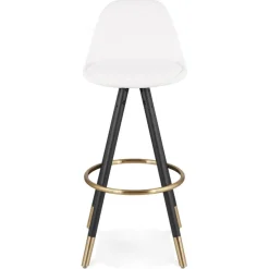 ALTEREGO Tabouret de bar 'CLARISSE' en tissu bouloché blanc et 4 pieds en bois noir Discount