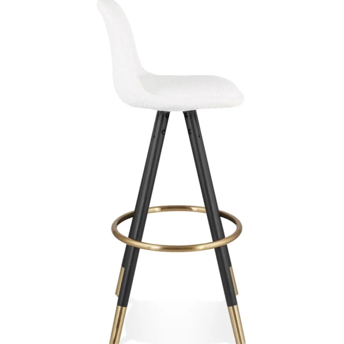 ALTEREGO Tabouret de bar 'CLARISSE' en tissu bouloché blanc et 4 pieds en bois noir Discount