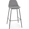 ALTEREGO Tabouret de bar 'FENTON' en velours gris et pied en métal noir Clearance