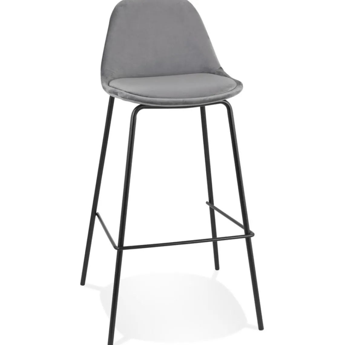 ALTEREGO Tabouret de bar 'FENTON' en velours gris et pied en métal noir Clearance
