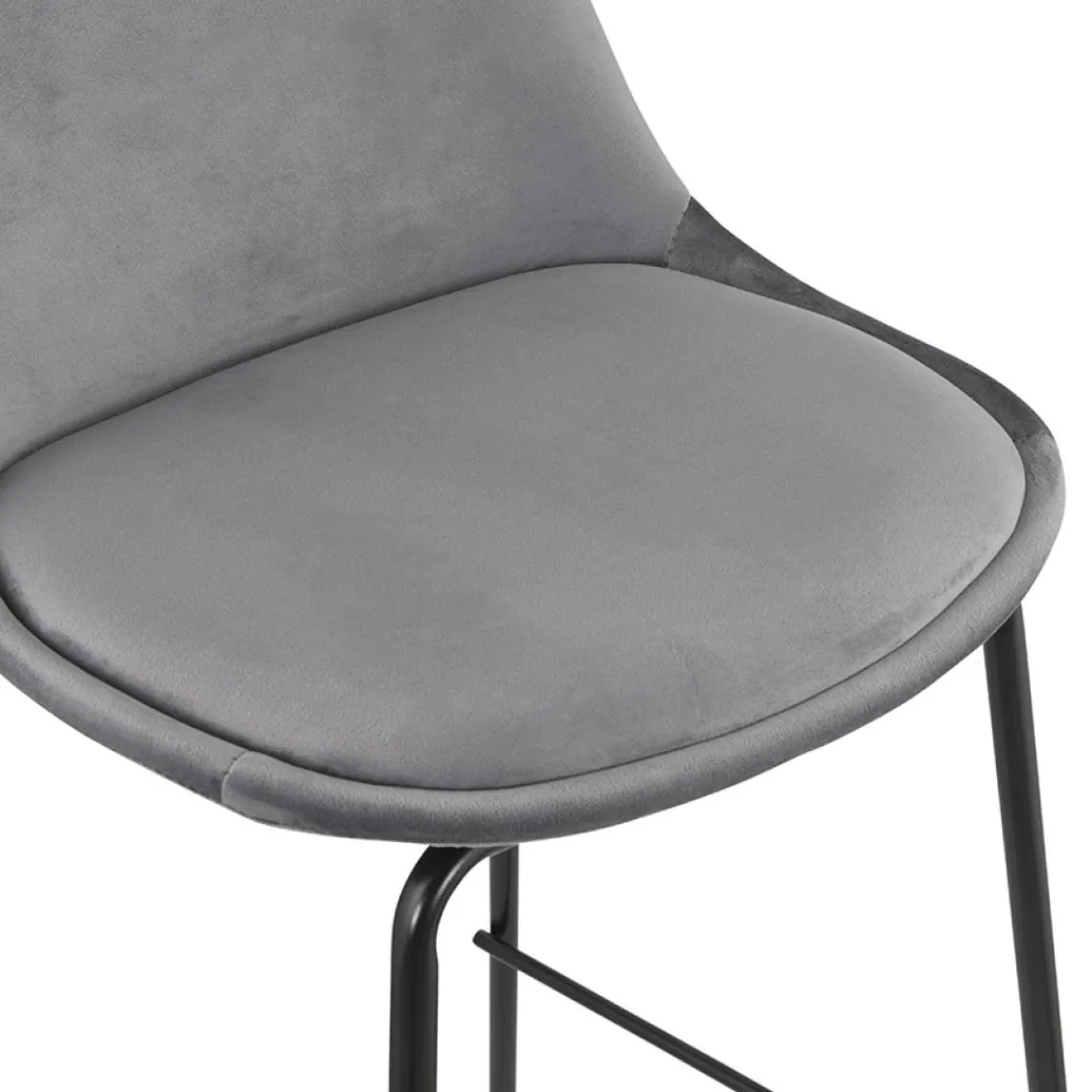 ALTEREGO Tabouret de bar 'FENTON' en velours gris et pied en métal noir Clearance