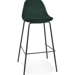 ALTEREGO Tabouret de bar 'FENTON' en velours vert et pied en métal noir New