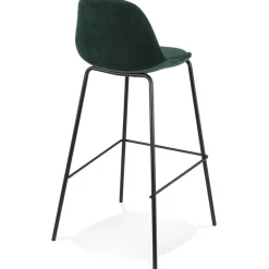 ALTEREGO Tabouret de bar 'FENTON' en velours vert et pied en métal noir New